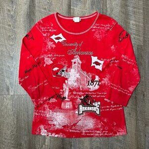 Vintage‎ 90s Arkansas Razorbacks Graphic Retro 3/4 Sleeve Top Womens Medium